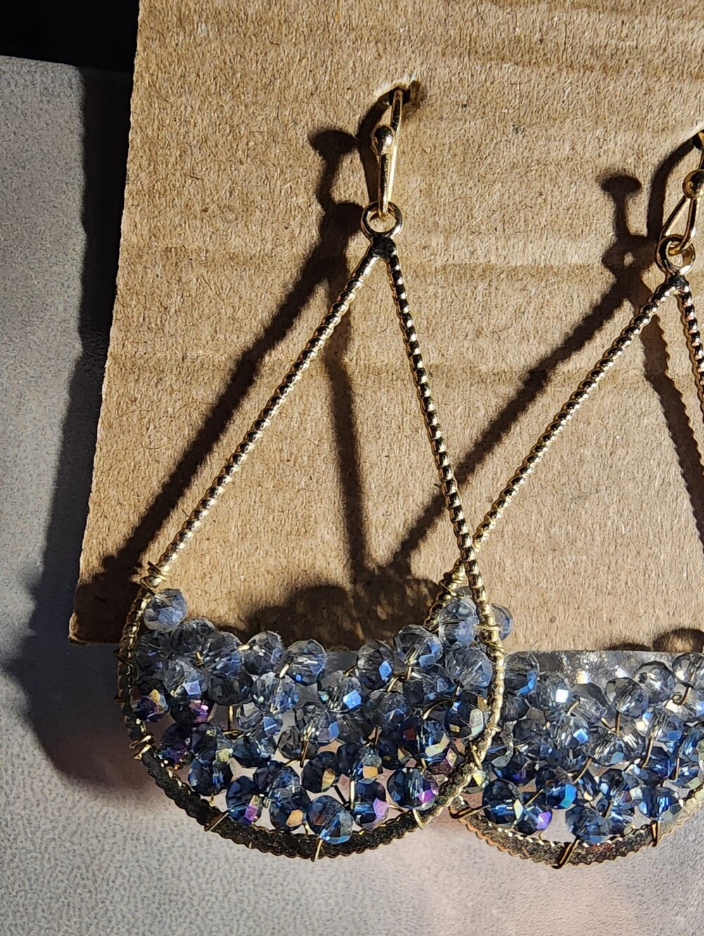Gold-Tone Teardrop Dangle Earrings with Blue Crystal Accents